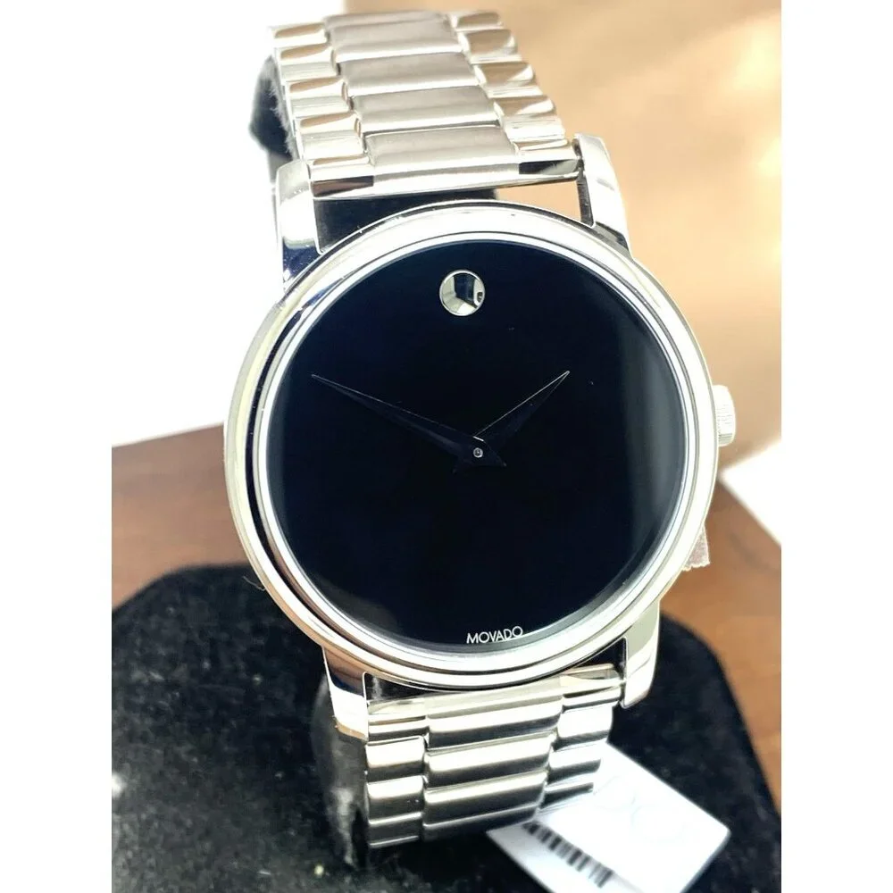 Movado Men's Watch 2100014 Museum Black Dial Swiss Quartz Silver Steel 38mm